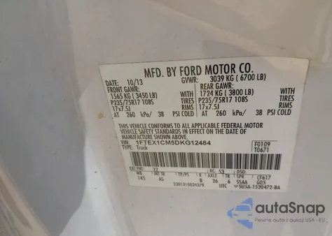 2013 Ford F-150 Xl z USA, uszkodzony, nr VIN 1FTEX1CM5DKG12484